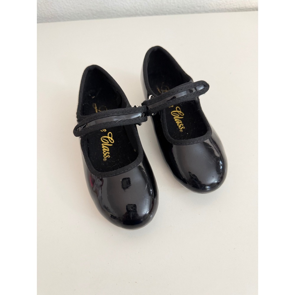 First Class Girls Black Patent Mary Jane Tap Dance Shoes Toe and Heel Taps - Picture 1 of 4